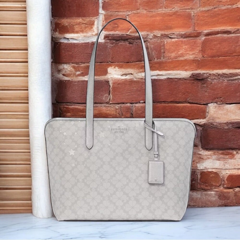 Kate Spade Flower Star Toss Large Tote Platinum Grey Multi NWT